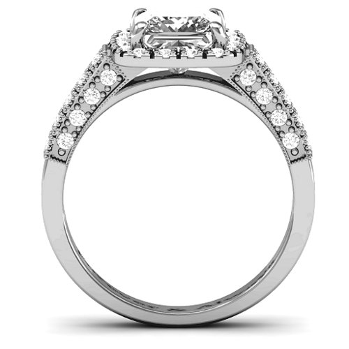 Brilliant Princess Ring with Profile Accents – Sterling Silver with White Premium Zirconia