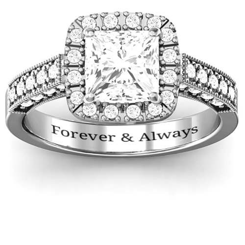 Brilliant Princess Ring with Profile Accents – Sterling Silver with White Premium Zirconia