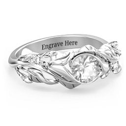 Solitaire Leaf Ring with Accent Stones