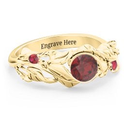 Solitaire Leaf Ring with Accent Stones