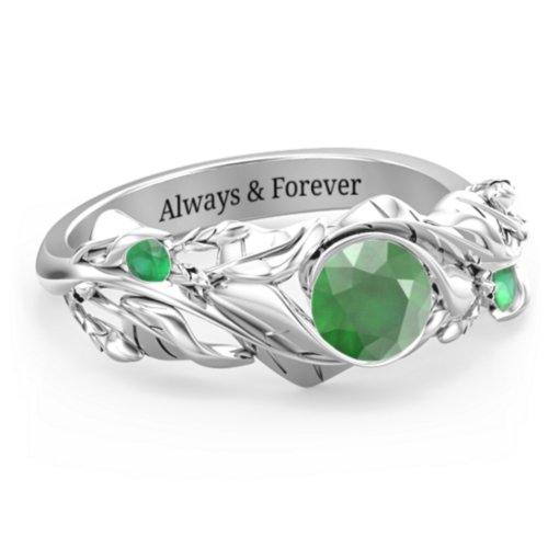 Solitaire Leaf Ring with Accent Stones
