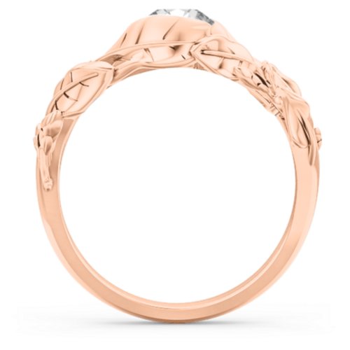 Solitaire Leaf Ring with Accent Stones – 10K Rose Gold with Cubic Zirconia