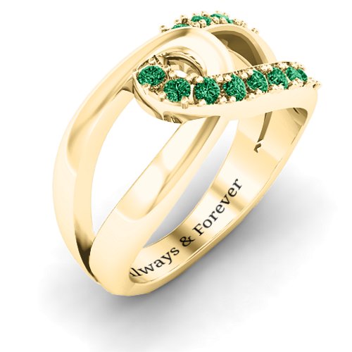 Infinity Embrace Ring – 10K Yellow Gold with Emerald