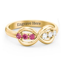 Engravable Infinity Ring with Birthstones in 14K Solid Yellow Gold
