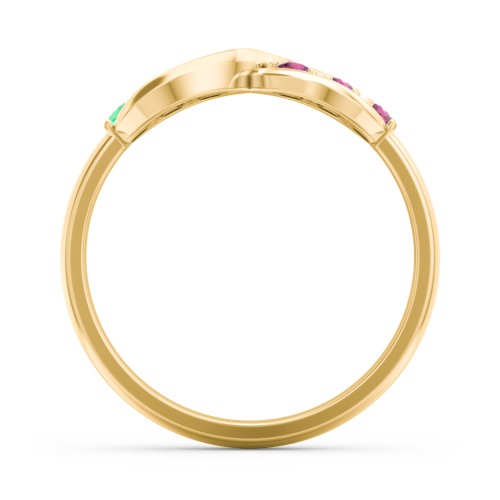 Engravable Infinity Ring with Birthstones – 10K Yellow Gold with Emerald and Ruby