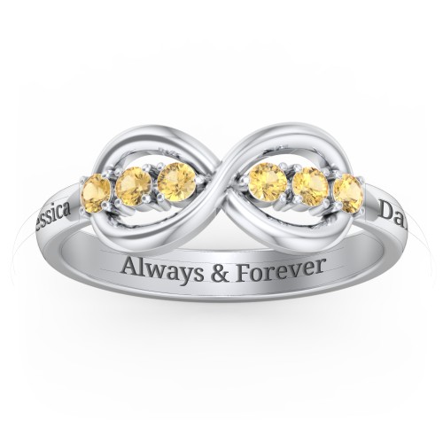 Engravable Infinity Ring with Birthstones – Sterling Silver with Citrine