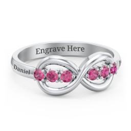 Engravable Infinity Ring with Birthstones in 925 Sterling Silver with Ruby
