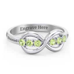 Engravable Infinity Ring with Birthstones in 925 Sterling Silver with Peridot