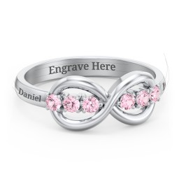 Engravable Infinity Ring with Birthstones in 925 Sterling Silver with Pink Tourmaline