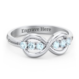 Engravable Infinity Ring with Birthstones in 925 Sterling Silver with Blue Topaz