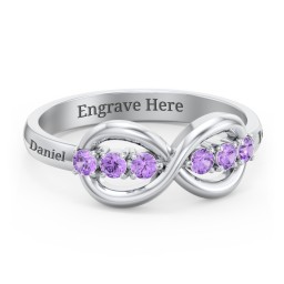 Engravable Infinity Ring with Birthstones in 925 Sterling Silver with Amethyst
