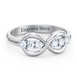 Engravable Infinity Ring with Birthstones in 925 Sterling Silver with Aquamarine
