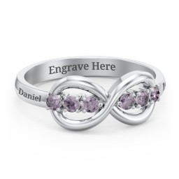 Engravable Infinity Ring with Birthstones in 925 Sterling Silver with Alexandrite