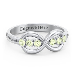 Engravable Infinity Ring with Birthstones in 925 Sterling Silver with Peridot