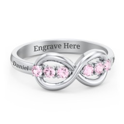 Engravable Infinity Ring with Birthstones in 925 Sterling Silver with Pink Tourmaline