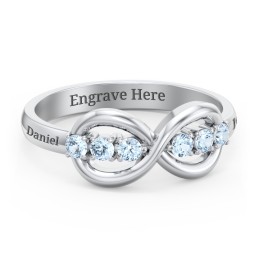 Engravable Infinity Ring with Birthstones in 925 Sterling Silver with Blue Topaz