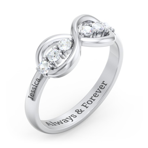Engravable Infinity Ring with Birthstones – Sterling Silver with Cubic Zirconia