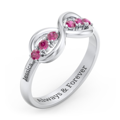 Engravable Infinity Ring with Birthstones – Sterling Silver with Ruby