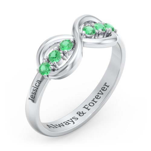 Engravable Infinity Ring with Birthstones – Sterling Silver with Emerald