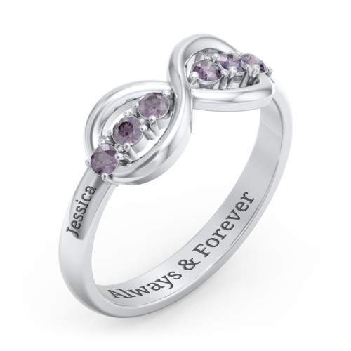 Engravable Infinity Ring with Birthstones – Sterling Silver with Alexandrite