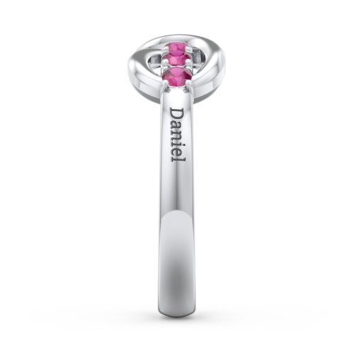 Engravable Infinity Ring with Birthstones – Sterling Silver with Ruby