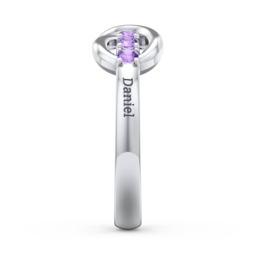 Engravable Infinity Ring with Birthstones – Sterling Silver with Amethyst