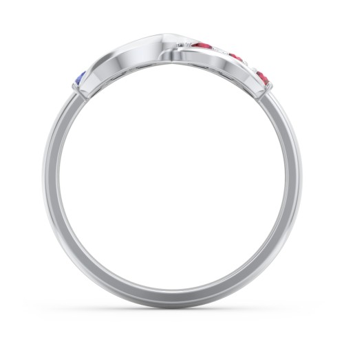 Engravable Infinity Ring with Birthstones – Sterling Silver with Blue Sapphire and Garnet