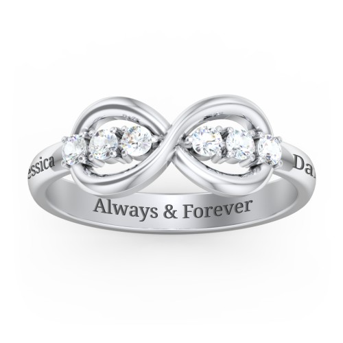 Engravable Infinity Ring with Birthstones – Sterling Silver with Cubic Zirconia