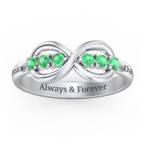 Engravable Infinity Ring with Birthstones – Sterling Silver with Emerald