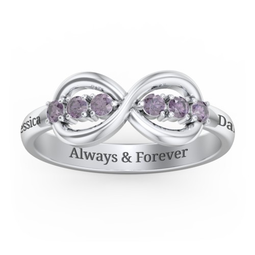 Engravable Infinity Ring with Birthstones – Sterling Silver with Alexandrite