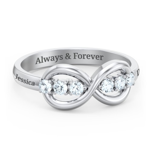 Engravable Infinity Ring with Birthstones – Sterling Silver with Aquamarine