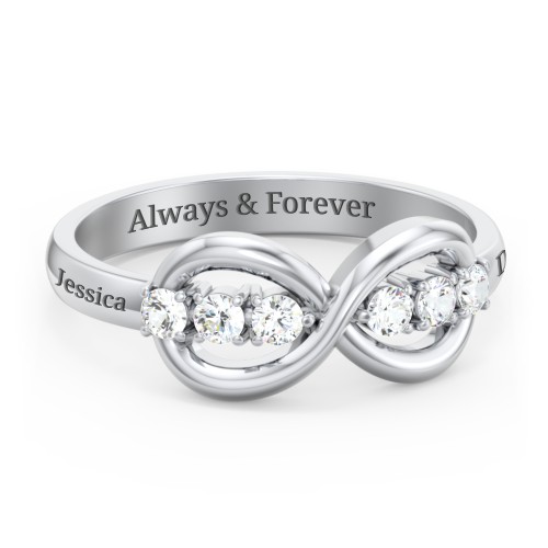 Engravable Infinity Ring with Birthstones – Sterling Silver with Cubic Zirconia