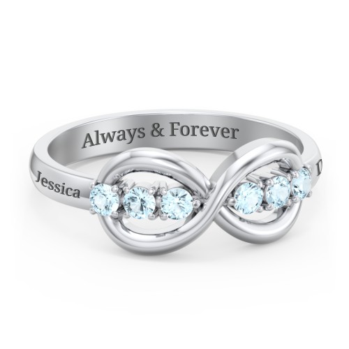 Engravable Infinity Ring with Birthstones – Sterling Silver with Blue Topaz