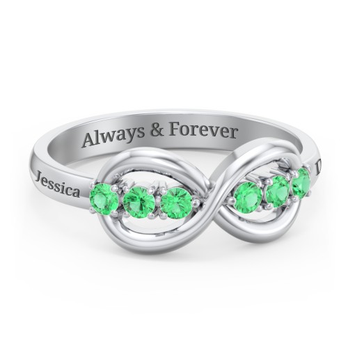 Engravable Infinity Ring with Birthstones – Sterling Silver with Emerald