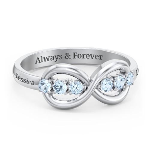 Engravable Infinity Ring with Birthstones – Sterling Silver with Blue Topaz