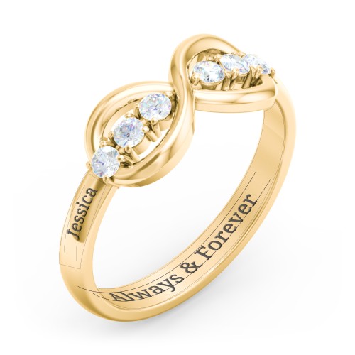 Engravable Infinity Ring with Birthstones – 10K Yellow Gold with Diamond