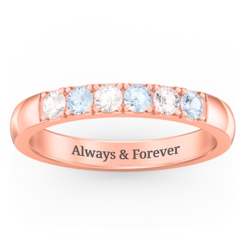 3 - 11 Gemstone Affinity Ring – 10K Rose Gold with Cubic Zirconia and Aquamarine