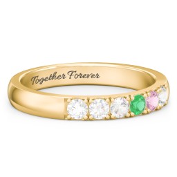 3 - 11 Gemstone Affinity Ring in 10K Solid Yellow Gold with Diamond, Cubic Zirconia, Emerald, and Pink Tourmaline