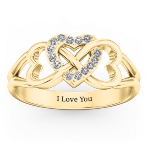 Triple Heart Infinity Ring – 18K Gold Plated Silver with White Premium Zirconia
