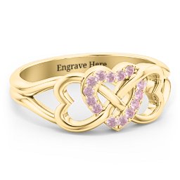 Triple Heart Infinity Ring in 18K Gold Plated Silver with Fancy Pink Premium Zirconia