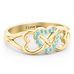 Triple Heart Infinity Ring in 18K Gold Plated Silver with Mint Premium Zirconia