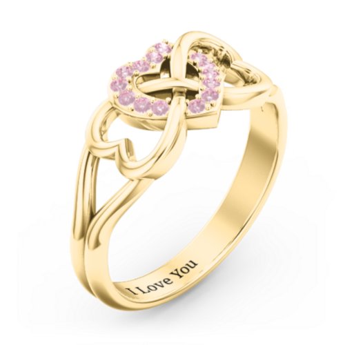 Triple Heart Infinity Ring – 18K Gold Plated Silver with Fancy Pink Premium Zirconia