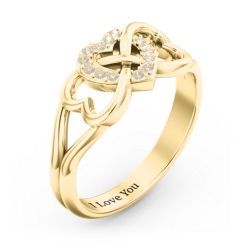 Triple Heart Infinity Ring – 18K Gold Plated Silver with Fancy Yellow Premium Zirconia