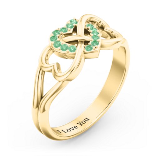 Triple Heart Infinity Ring – 18K Gold Plated Silver with Green Premium Zirconia