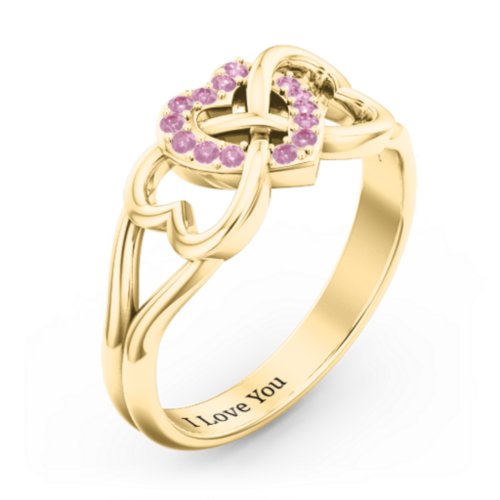 Triple Heart Infinity Ring – 18K Gold Plated Silver with Red Premium Zirconia