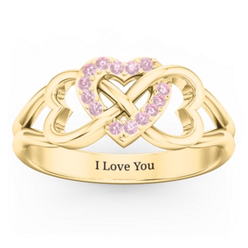 Triple Heart Infinity Ring – 18K Gold Plated Silver with Fancy Pink Premium Zirconia