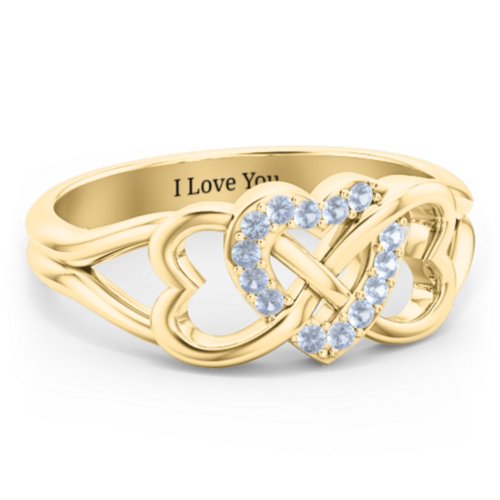 Triple Heart Infinity Ring – 18K Gold Plated Silver with Fancy Blue Premium Zirconia