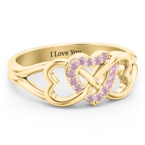 Triple Heart Infinity Ring – 18K Gold Plated Silver with Fancy Pink Premium Zirconia