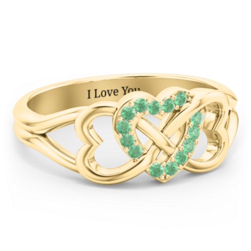 Triple Heart Infinity Ring – 18K Gold Plated Silver with Green Premium Zirconia