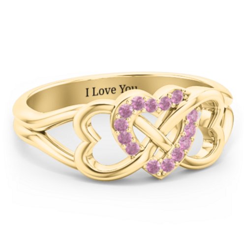 Triple Heart Infinity Ring – 18K Gold Plated Silver with Red Premium Zirconia
